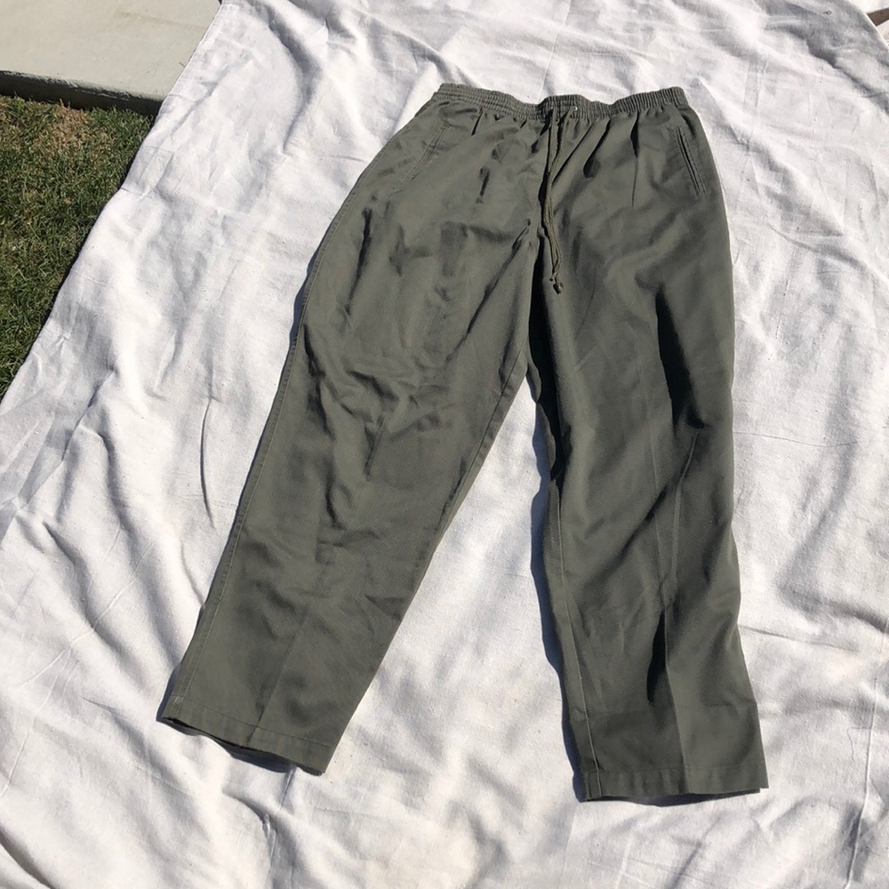 olive elastic waist utility pants